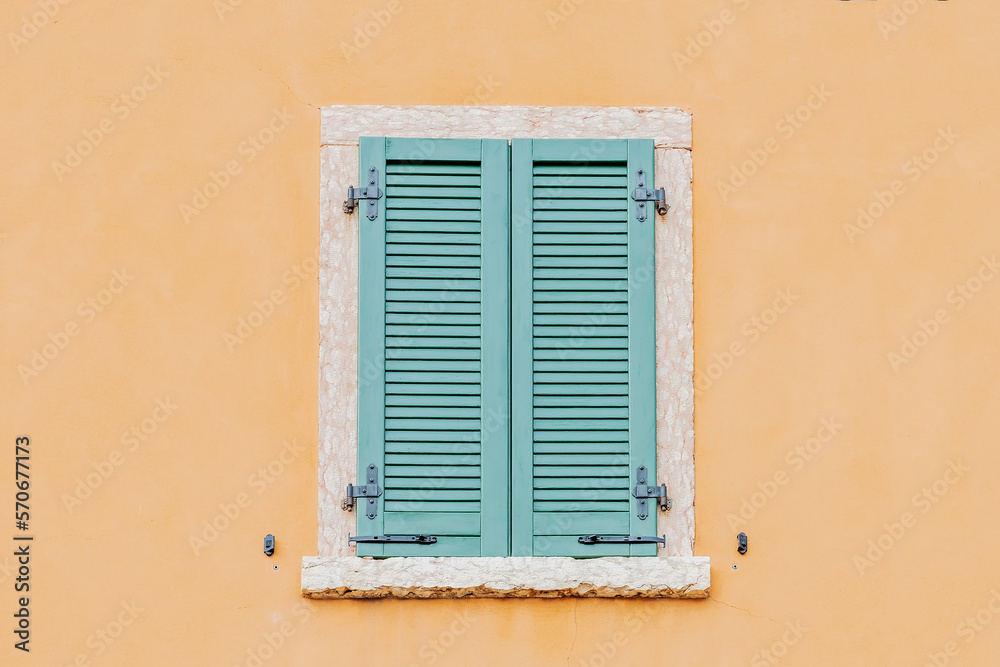 Window of private modern houses on the streets of Malcesine on Lake Garda, Veneto region, Italy.