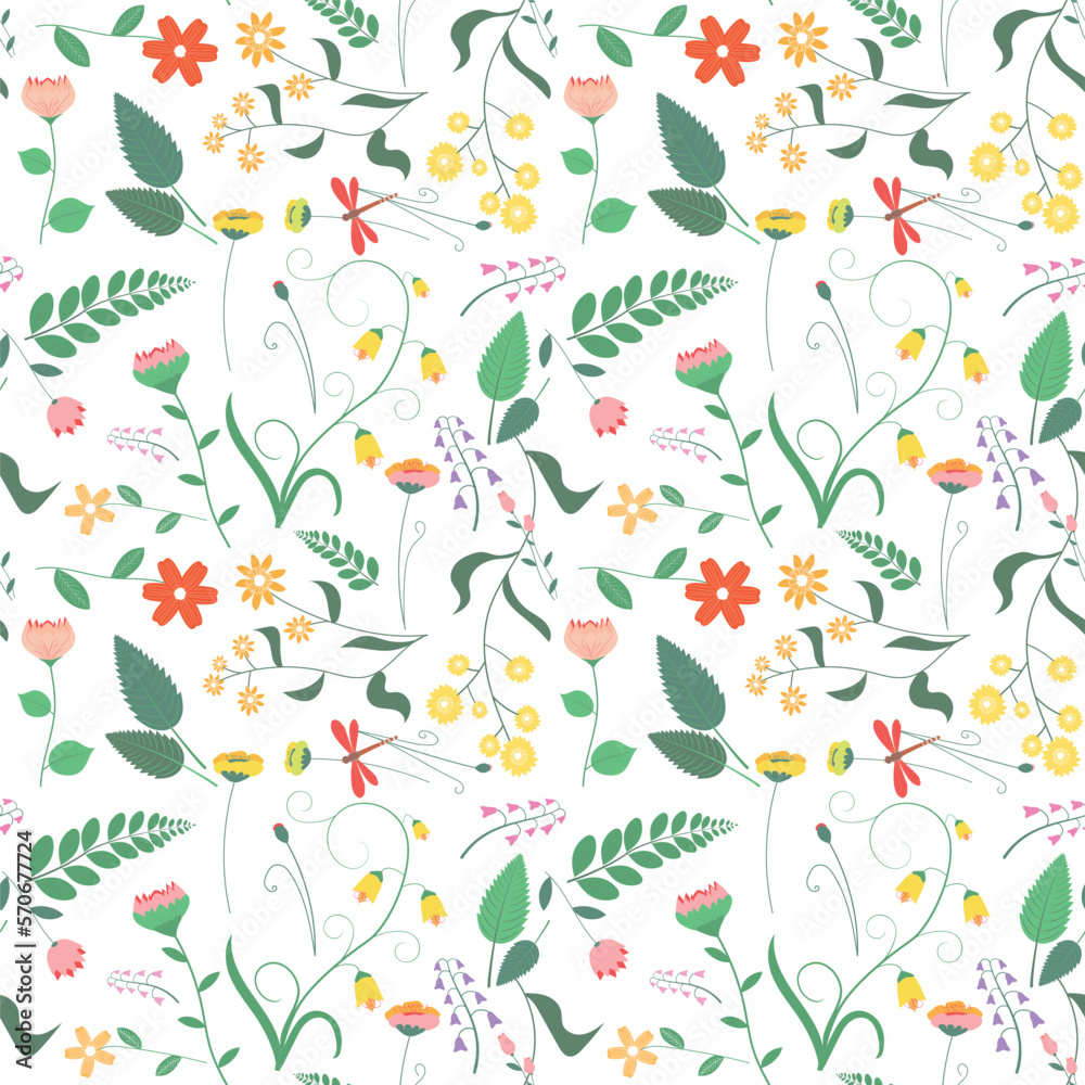 flower field, summer meadow floral seamless pattern, hand drawn wildflowers in pastel shades
flower field, summer meadow floral seamless pattern, hand drawn wildflowers in pastel shades