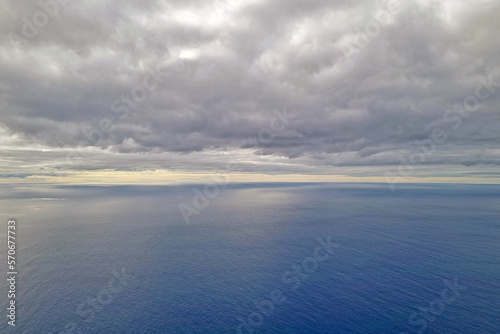 View of the ocean and overcast skies. The background of nature.