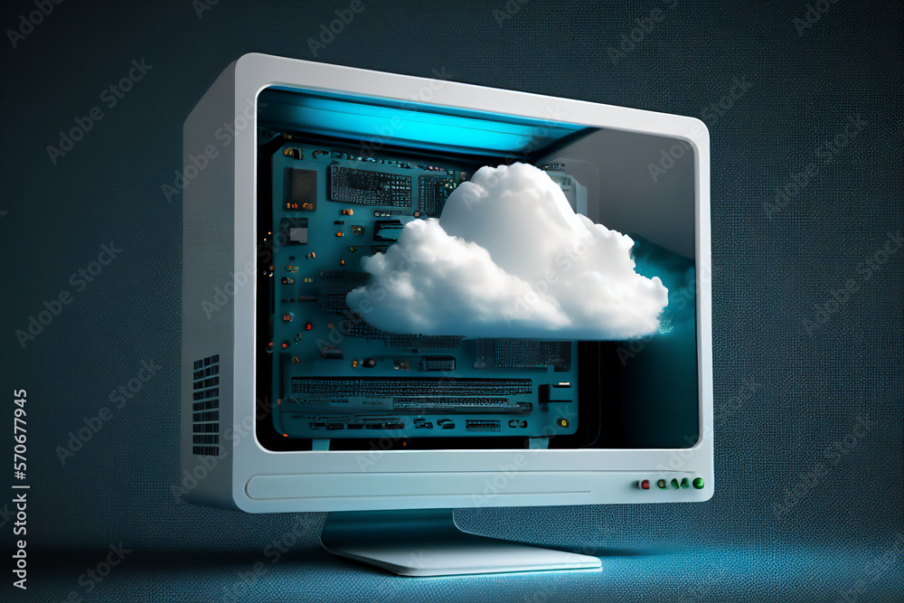 Cloud storage web technology for storing data through the internet when online using a computer for backup and security at a network database centre, computer Generative AI stock illustration image Cloud storage web technology for storing data through the internet when online using a computer for backup and security at a network database centre, computer Generative AI stock illustration image