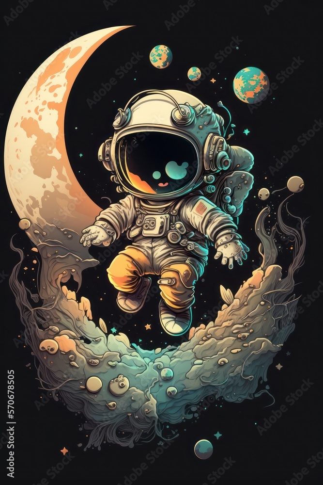 Illustration of a cute astronaut - child's book - Created with generative ai Illustration of a cute astronaut - child's book - Created with generative ai