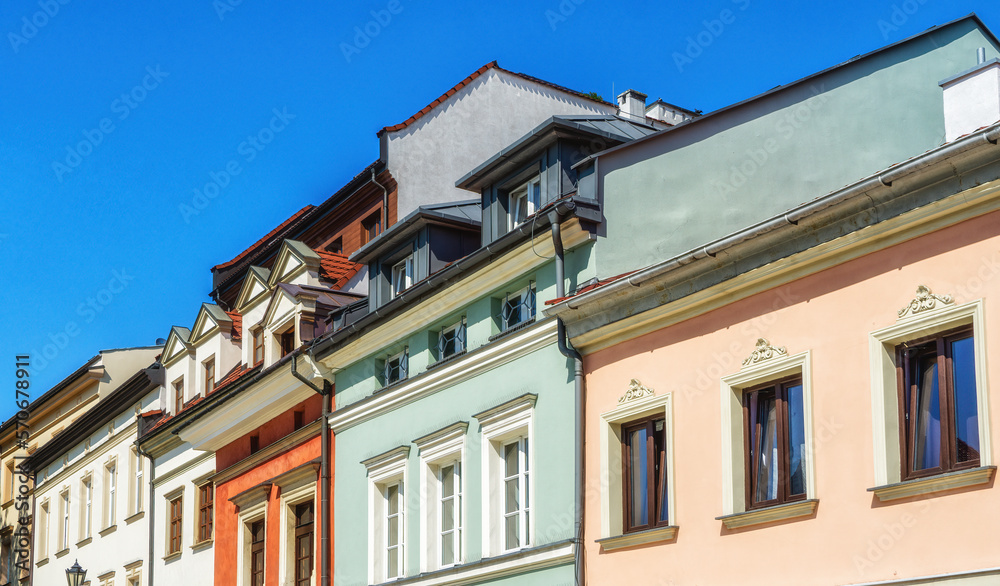 House fronts on Szeroka Street in Kazimierz, Krakow, Poland