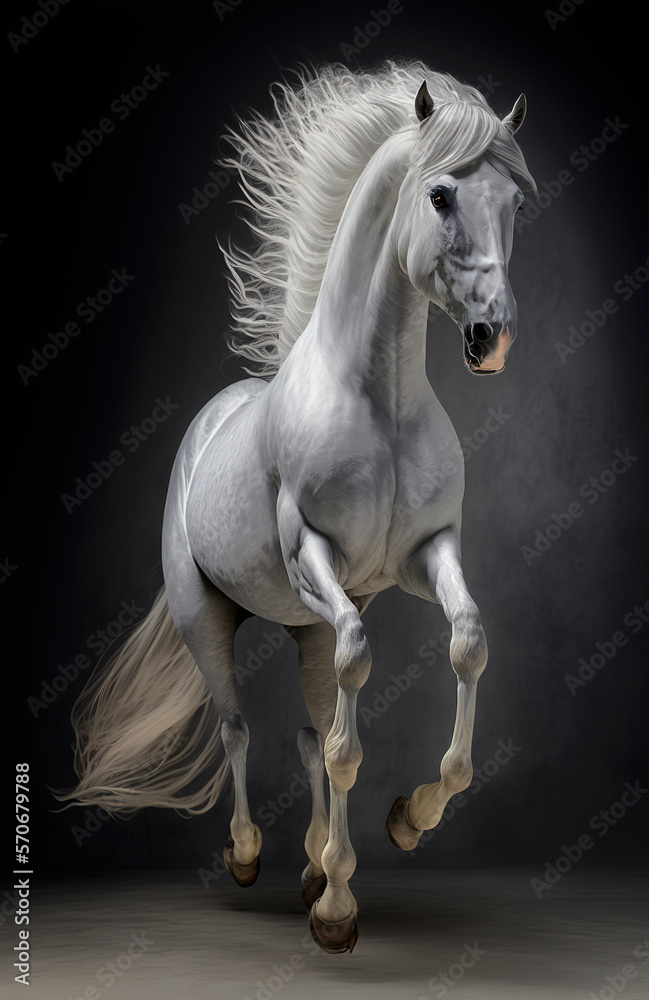 Generative AI background illustration of Horse jumping in motion