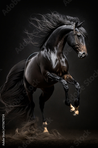 Generative AI background illustration of Horse jumping in motion © Eduardo Lopez