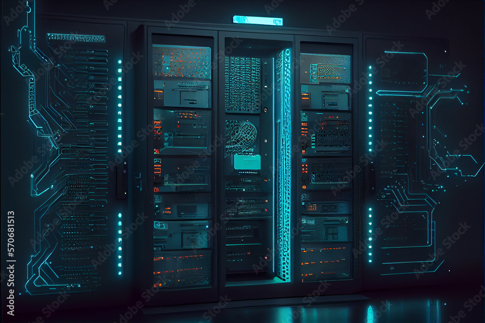 Big Data integration information technology concept on server room background. Computer server hub. High quality ai generated illustration Big Data integration information technology concept on server room background. Computer server hub. High quality ai generated illustration