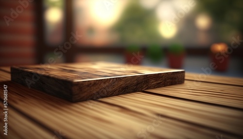 Wooden board and wooden table, for products display and merchandising. AI generative. 