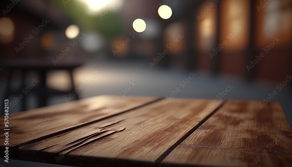 Wooden board and wooden table, for products display and merchandising. AI generative.
