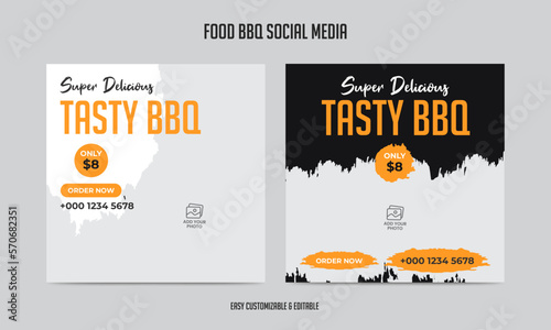 Barbeque social media post template delicious grill bbq food social media web banner 