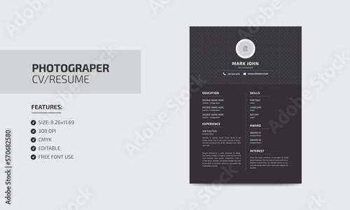 Photographer cv/resume template modern resume editable design