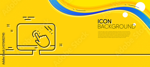 Touch screen line icon. Abstract yellow background. Online quiz test sign. Minimal touch screen line icon. Wave banner concept. Vector