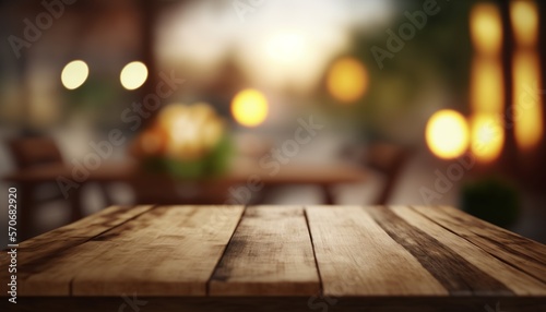 Wooden board and wooden table, for products display and merchandising. AI generative. 