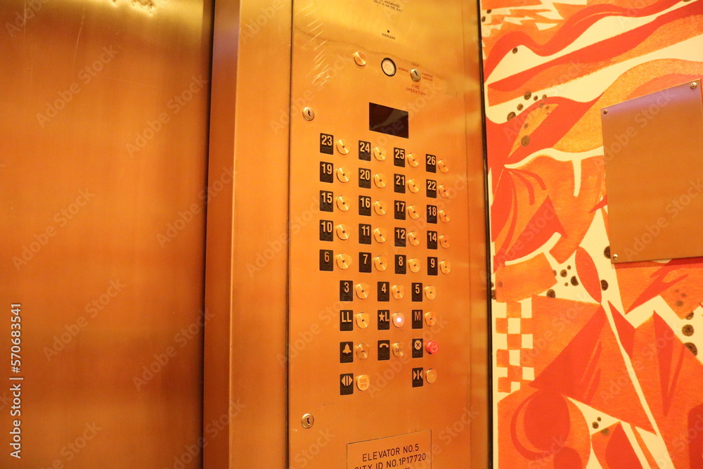 New York Hotel elevator floor buttons concept photo. Numbers on buttons ...