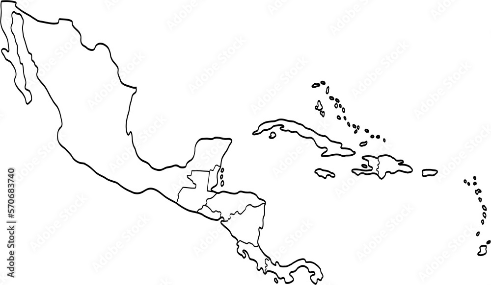 doodle freehand drawing of central america and caribean map. - obrazy, fototapety, plakaty 