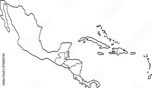 doodle freehand drawing of central america and caribean map.