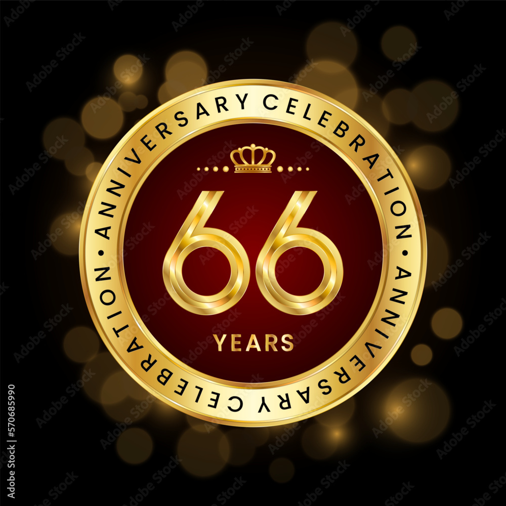 Vetor de 66th Anniversary Celebration. logo design with golden number ...