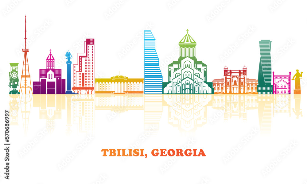 Colourfull Skyline panorama of city of Tbilisi, Georgia - vector illustration