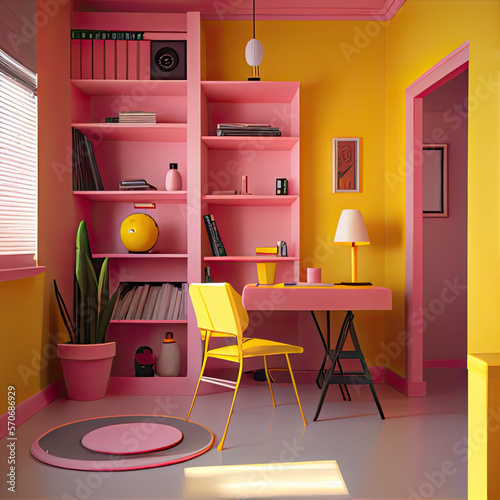 Pink and Yellow Study Room © 3DArt