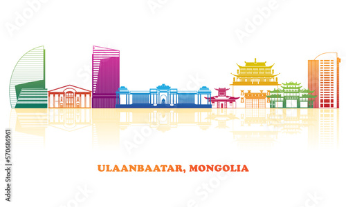 Colourfull Skyline panorama of city of Ulaanbaatar, Mongolia - vector illustration