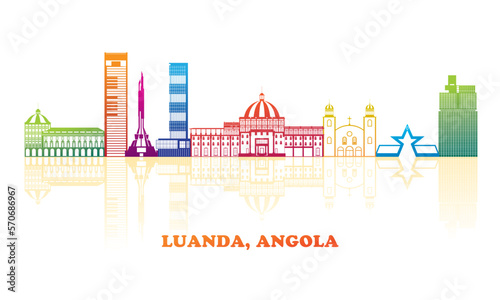 Colourfull Skyline panorama of city of Luanda, Angola - vector illustration