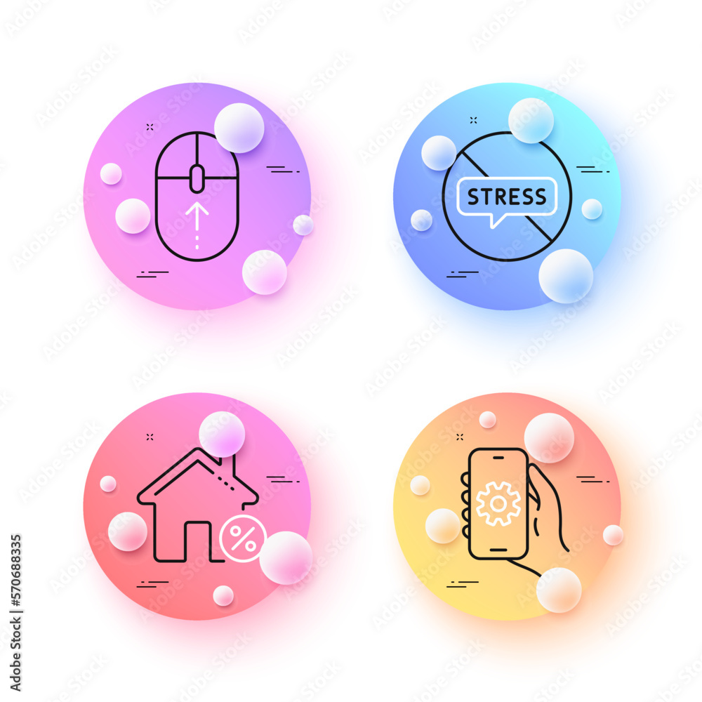 Stop stress, Swipe up and App settings minimal line icons. 3d spheres or balls buttons. Loan house icons. For web, application, printing. Mental anxiety, Scrolling page, Smartphone service. Vector Stop stress, Swipe up and App settings minimal line icons. 3d spheres or balls buttons. Loan house icons. For web, application, printing. Mental anxiety, Scrolling page, Smartphone service. Vector