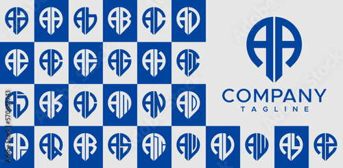 Modern pin point marker initial letter A AA logo design set