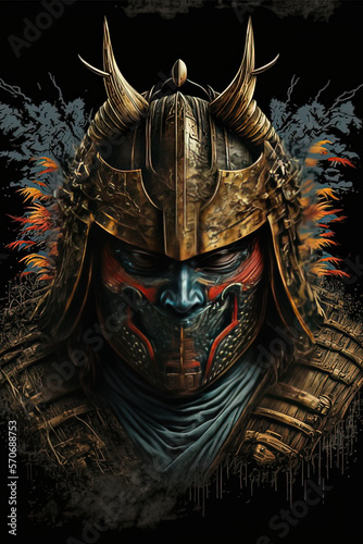 Fantasy Samurai mask with a black background 