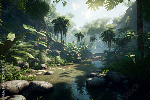 Rainforest For Desktop Wallpaper  Jungle Background  fantasy setting  rpg. generative ai