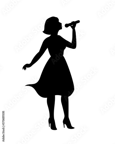 Girl singer vector silhouette black on white background