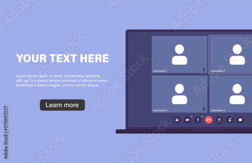 Landing page of online conference. Virtual webinar, meeting, dialog, conversation, event