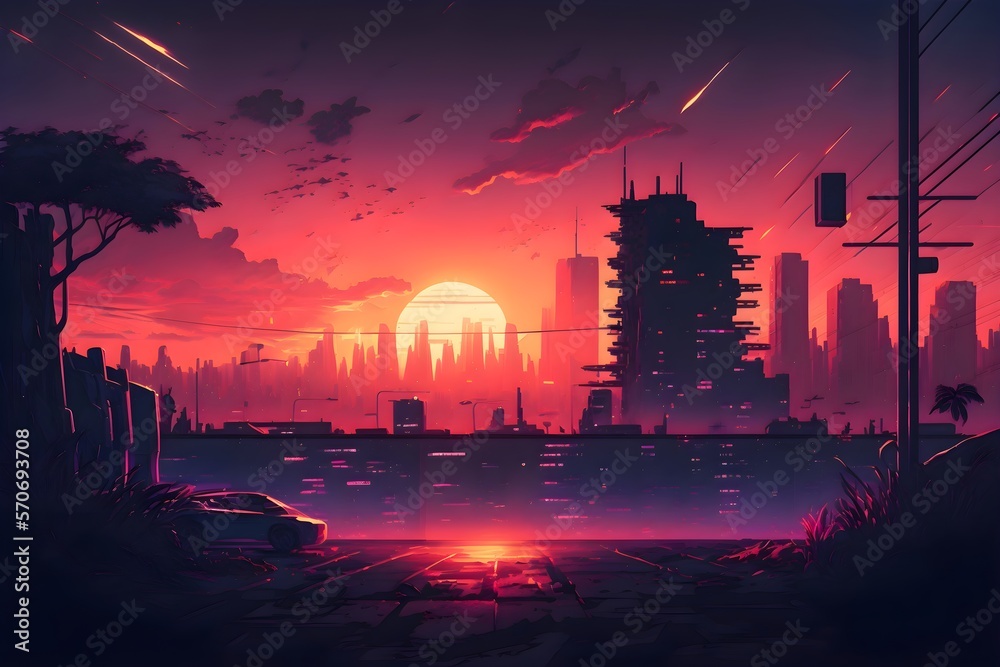 Cyberpunk City landscape with a sunset | Ai Generated Cyberpunk ...