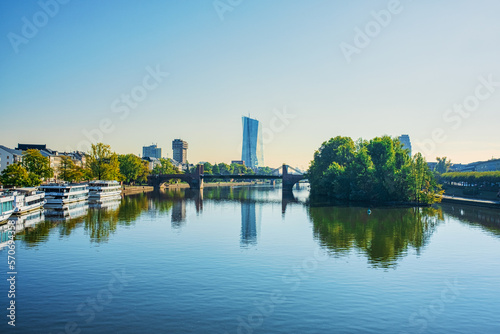 river Main and the European Central Bank building in the Frankfurt skyline
