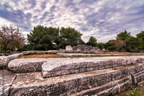 Ruins of the ancient temple of Nemesis, in Rhamnous, Attica, Greece photo