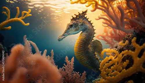 Caballito de mar irreal, fantasía, creado con IA generativa © Loktor