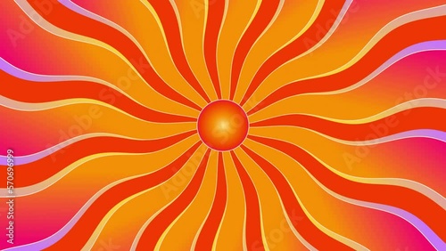 Retro, wavy, groovy, hippie, flat, abstract, cartoon sunbeams looping background in 70s retro style. photo