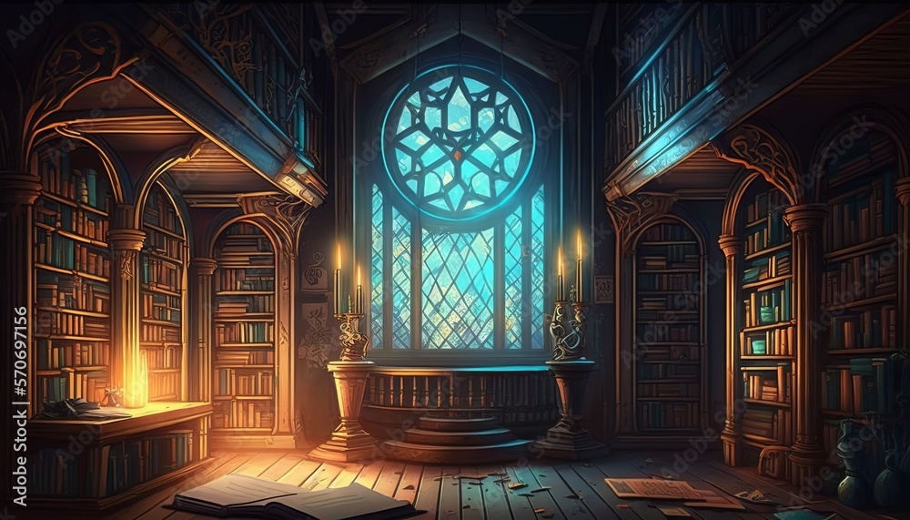 Obraz premium Old and magical library. Generative AI. 