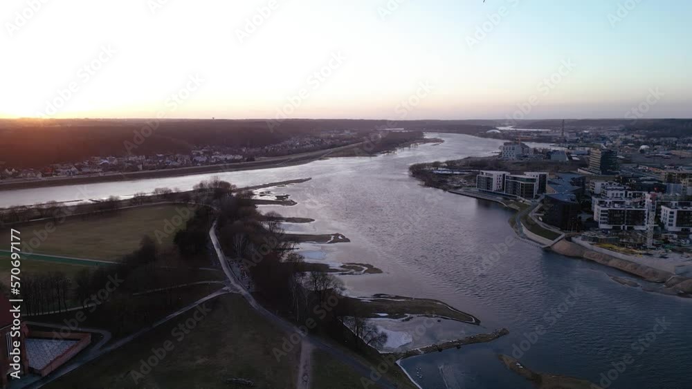 Evening landscape view of Santaka valley, Kaunas castle Evening landscape view of Santaka valley, Kaunas castle