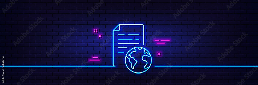 Neon light glow effect. Internet document line icon. Doc file page sign. Office note symbol. 3d line neon glow icon. Brick wall banner. Internet document outline. Vector Neon light glow effect. Internet document line icon. Doc file page sign. Office note symbol. 3d line neon glow icon. Brick wall banner. Internet document outline. Vector
