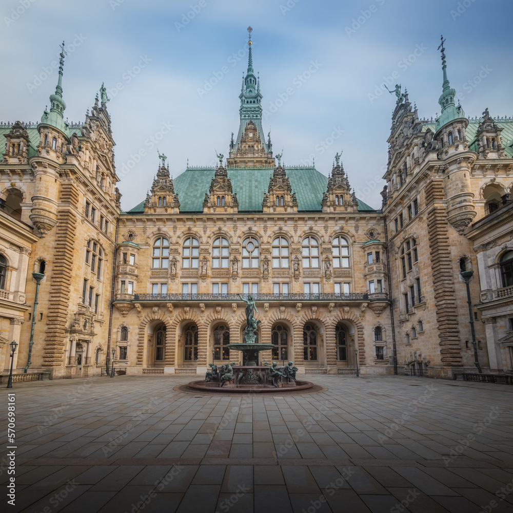 Hamburg City Hall Courtyard and Hygieia fountain - Hamburg, Germany