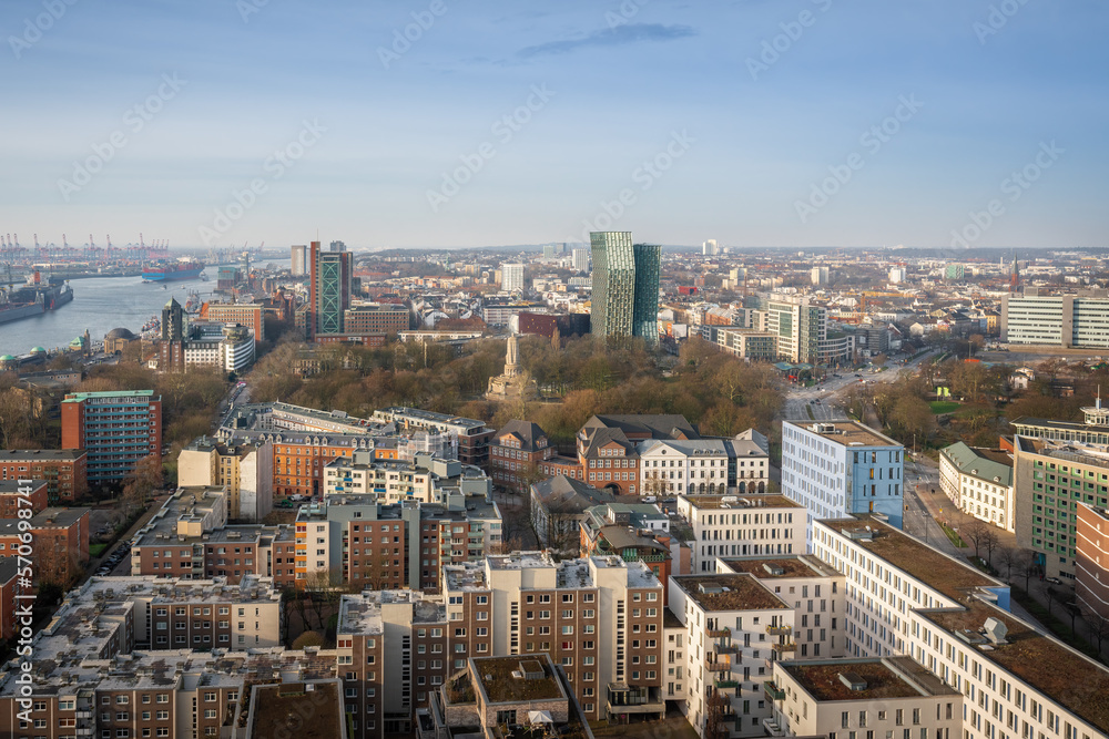 Aerial view of Hamburg with St. Pauli district - Hamburg, Germany