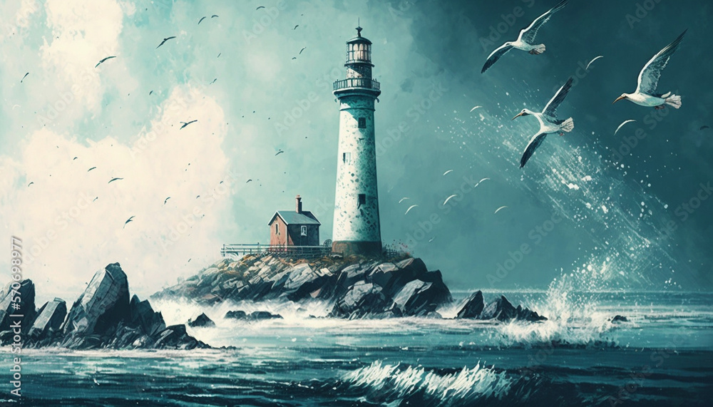 Lighthouse Daytime, Generative AI, Illustration