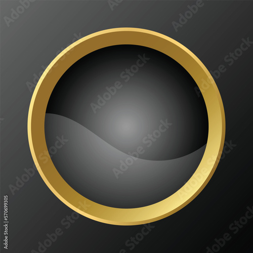 Black button. Gold round on the dark background. 