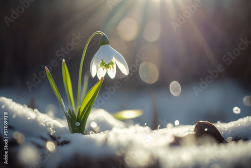 Spring's Renewal
A blooming snowdrop and a green sprout are symbols of the change of season, general renewal and new life. Generative AI