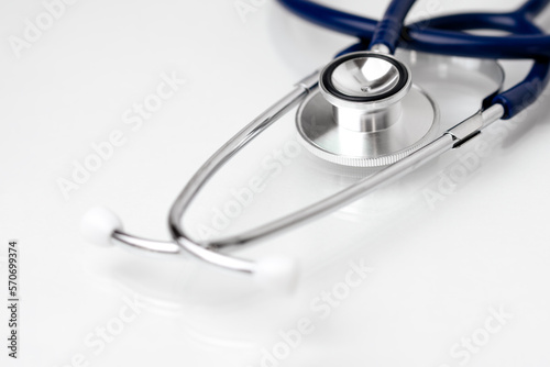 Medical equipment. Stethoscope on white background. Close-up image.