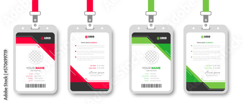 corporate Modern and simple business office id card design bundle. Corporate company employee identity card template with red and green color.