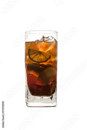 Cola with ice and lemon