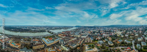 Aerial panoramic view of Budapest from Rozsadomb