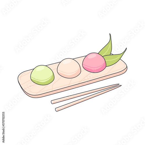 Mochi Japanese traditional sweet. Set of mochi. Japanese asian sweets. Cooking, menu, banner, sweet food, dessert concept. Draw in doodle style, vector illustration.