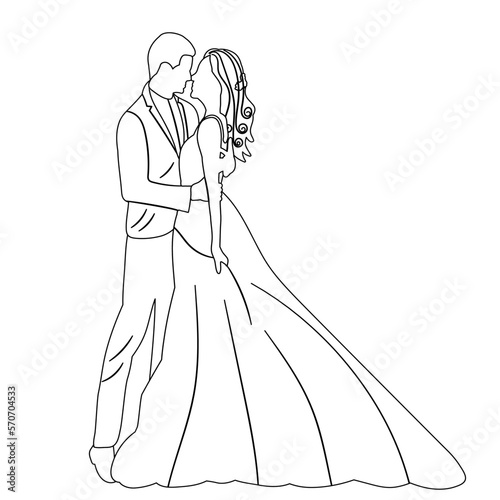 sketch of the bride and groom on a white background
