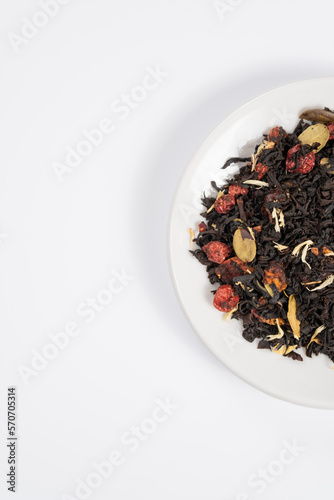 Black tea on white plate