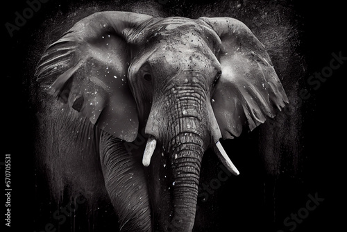 Abstraktes schwarz wei  es Elefanten Kunstwerk mit Farbspritzer. Perfektes Wandbild - Generative Ai